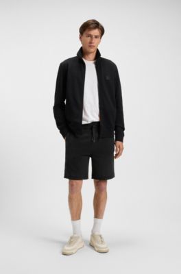 Cotton-terry shorts with logo patch, Black