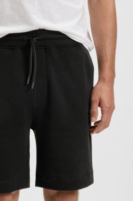 Cotton-terry shorts with logo patch, Black