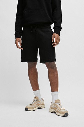 Cotton-terry regular-fit shorts with logo badge, Black