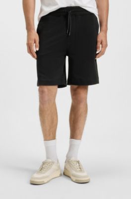 Cotton-terry shorts with logo patch, Black