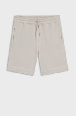 Cotton-terry shorts with logo patch, Light Grey