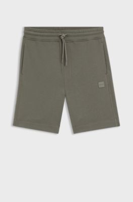 Bermuda in terry di cotone con patch con logo, Grigio