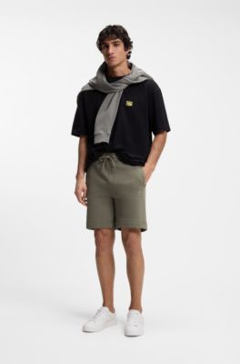Bermuda in terry di cotone con patch con logo, Grigio