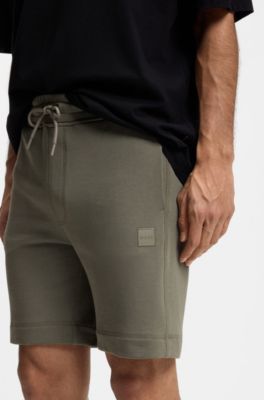 Cotton-terry shorts with logo patch, Grey