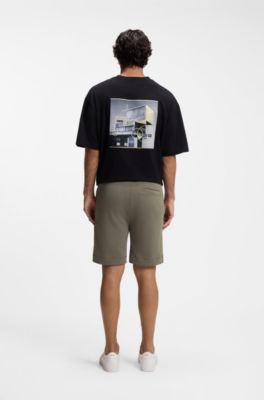 Bermuda in terry di cotone con patch con logo, Grigio