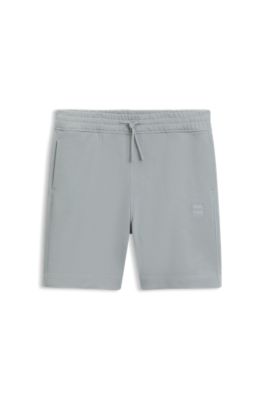 Cotton-terry shorts with logo patch, Light Grey