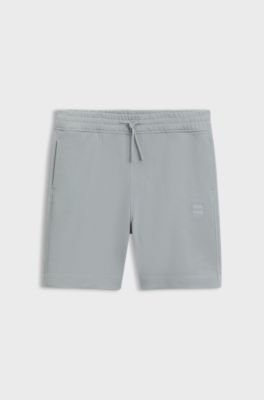 Cotton-terry shorts with logo patch, Light Grey