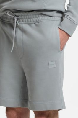 Cotton-terry shorts with logo patch, Light Grey