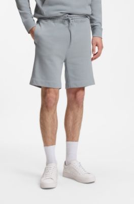 Bermuda in terry di cotone con patch con logo, Grigio chiaro