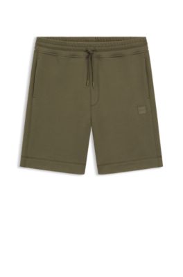 Cotton-terry shorts with logo patch, Olive