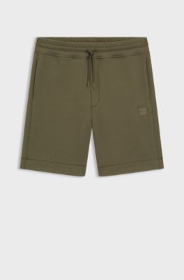 Cotton-terry shorts with logo patch, Olive