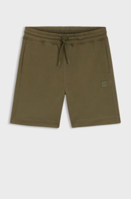 Cotton-terry shorts with logo patch, Olive