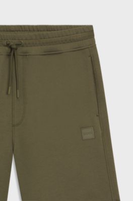 Cotton-terry shorts with logo patch, Olive