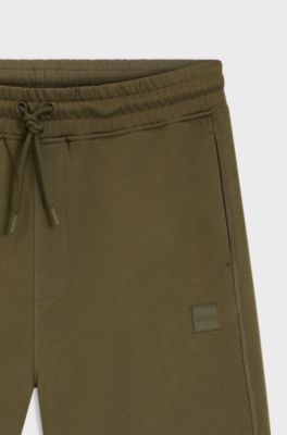 Cotton-terry shorts with logo patch, Olive