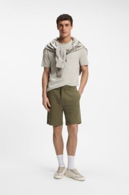 Cotton-terry shorts with logo patch, Olive