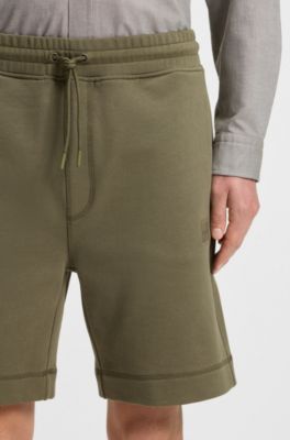 Cotton-terry shorts with logo patch, Olive