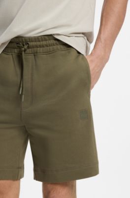 Cotton-terry shorts with logo patch, Olive