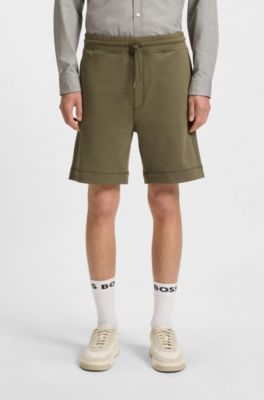 Cotton-terry shorts with logo patch, Olive