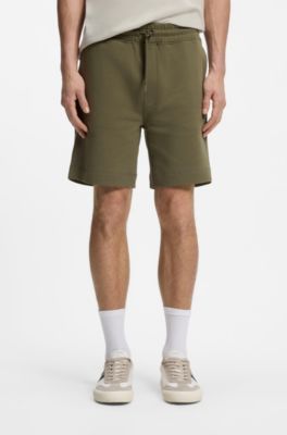 Cotton-terry shorts with logo patch, Olive