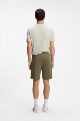Cotton-terry shorts with logo patch, Olive