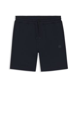 Cotton-terry shorts with logo patch, Dark Blue