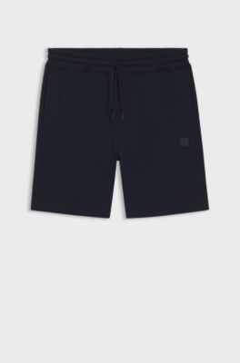 Shorts de felpa de algod&oacute;n con parche con logo, Azul oscuro