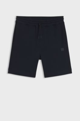 Cotton-terry shorts with logo patch, Dark Blue
