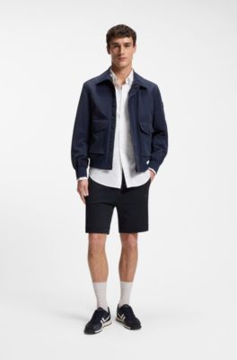 Cotton-terry shorts with logo patch, Dark Blue