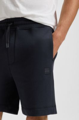 Cotton-terry shorts with logo patch, Dark Blue