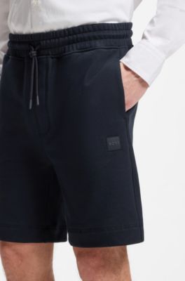 Cotton-terry shorts with logo patch, Dark Blue