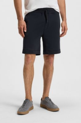 Cotton-terry shorts with logo patch, Dark Blue