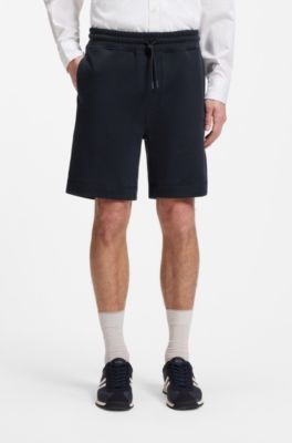 Cotton-terry shorts with logo patch, Dark Blue