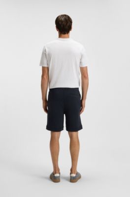 Cotton-terry shorts with logo patch, Dark Blue