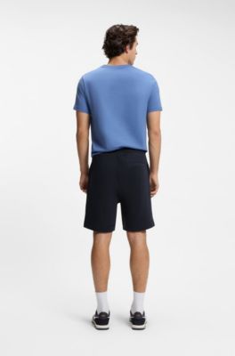 Shorts de felpa de algod&oacute;n con parche con logo, Azul oscuro