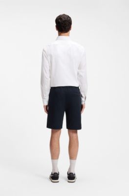 Cotton-terry shorts with logo patch, Dark Blue
