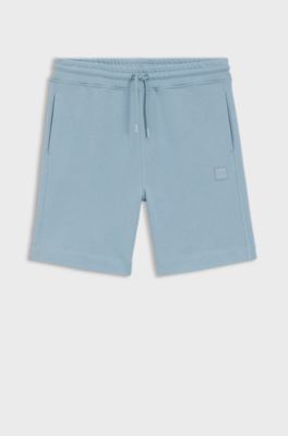 Cotton-terry shorts with logo patch, Light Blue