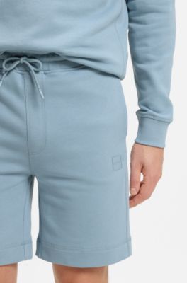 Cotton-terry shorts with logo patch, Light Blue