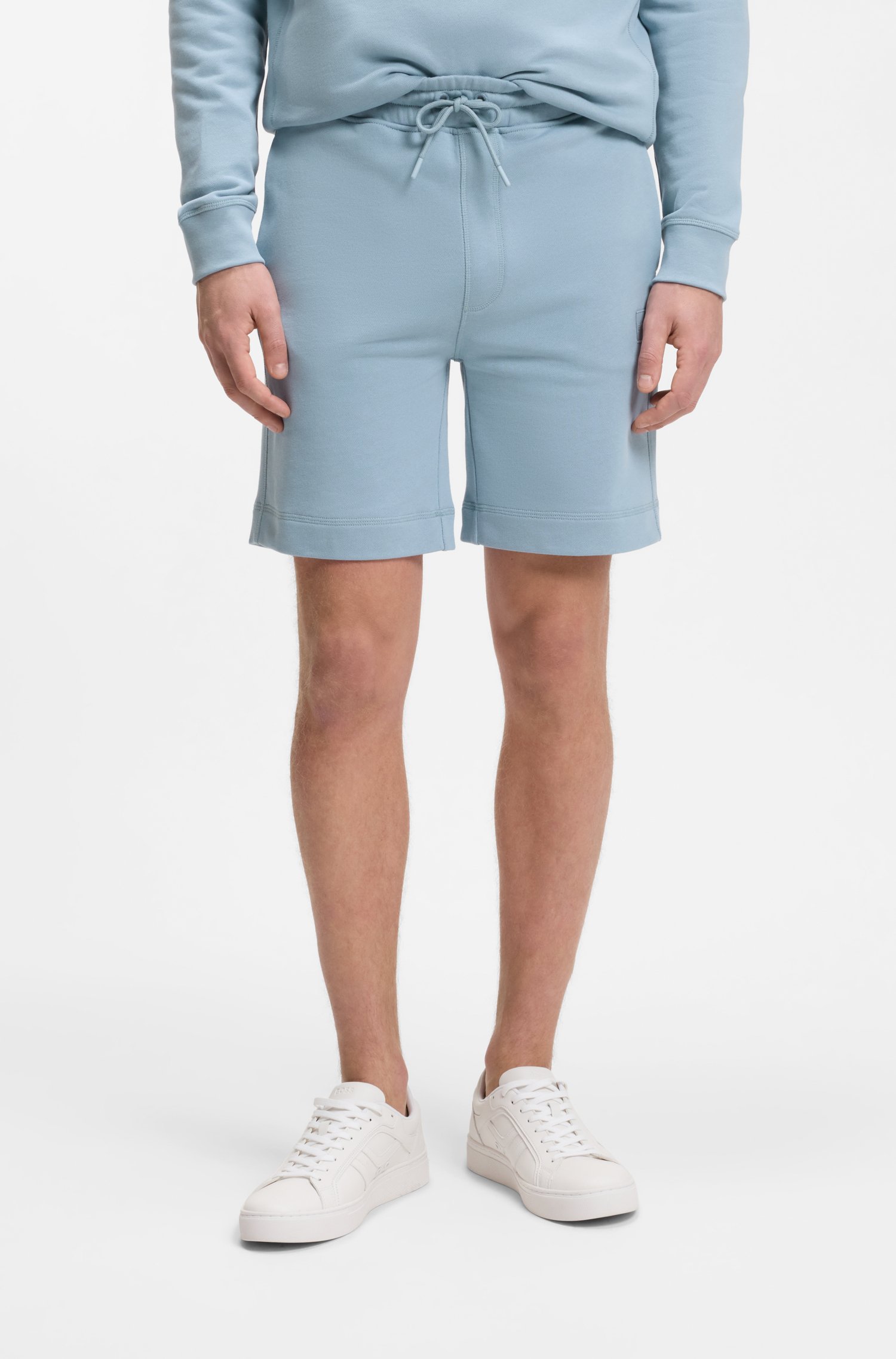 Boss Cotton-terry shorts with logo patch herr