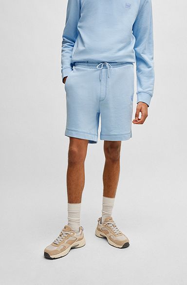Cotton-terry regular-fit shorts with logo badge, Light Blue