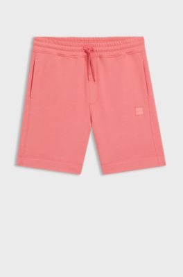 Cotton-terry shorts with logo patch, Light Red