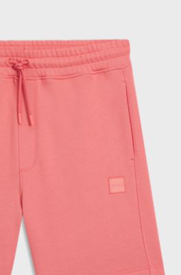 Cotton-terry shorts with logo patch, Light Red