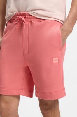 Cotton-terry shorts with logo patch, Light Red
