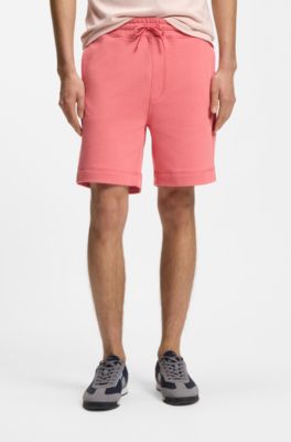 Bermuda in terry di cotone con patch con logo, Rosso chiaro