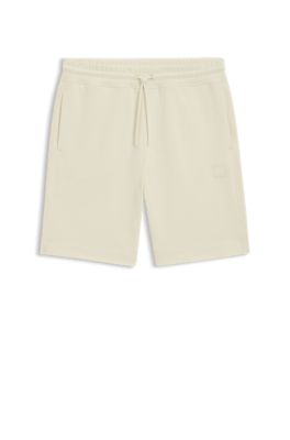 Cotton-terry shorts with logo patch, Light Yellow