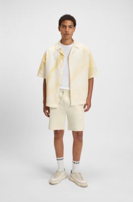 Cotton-terry shorts with logo patch, Light Yellow