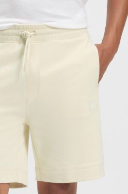 Cotton-terry shorts with logo patch, Light Yellow