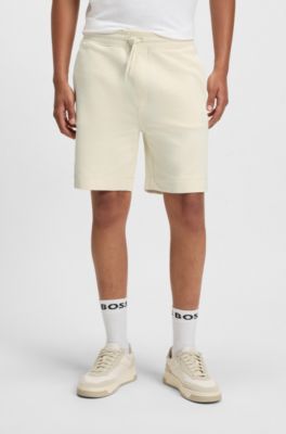 Cotton-terry shorts with logo patch, Light Yellow