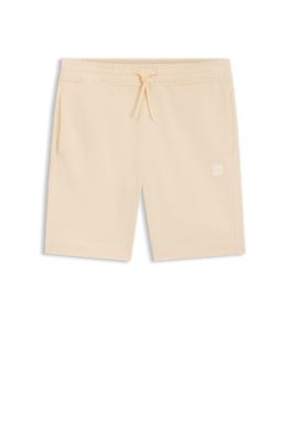 Cotton-terry shorts with logo patch, Light Orange