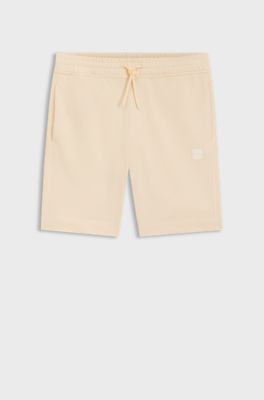 Cotton-terry shorts with logo patch, Light Orange