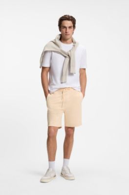 Cotton-terry shorts with logo patch, Light Orange